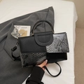 Elegante borsa a tracolla in pelle con stampa serpente nero e argento e manico - Grigio