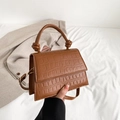 Brown crocodile pattern shoulder bag with a stylish top handle and adjustable strap - Dark Brown