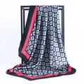 Floral print satin silk square scarf in black white and red with geometric flower pattern - Rose Red / 90x90cm