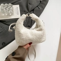 Chic white fuzzy faux fur shoulder bag with leather strap for women winter fashion - White Small
