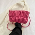 Minimalist pleated cloud bag in vibrant pink PU leather with slim matching shoulder strap - Rose Pink