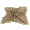 Macro detail of plaid cotton scarf with golden thread embroidery and hemmed edges - Khaki