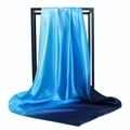 Blue gradient satin silk scarf 90x90cm elegantly draped on a black metal frame - 90x90cm / Blue & Black Gradient