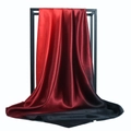 Glossy red to black gradient satin silk scarf draped on a minimalist display stand - 90x90cm / Black Red Gradient