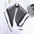 Elegant 90x90cm black and white square silk scarf with geometric chain letter print - Black and White Chain Print / Black