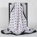 Polka dot satin silk square scarf with elegant black border and glossy finish drape - 90x90cm / White