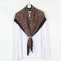 Leopard print pleated cotton linen shawl wrap in classic brown and black tones - 90*90cm (Before Pleating) / Black Trim Khaki