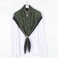 Leopard print pleated cotton linen scarf in olive green and black, styled as a shawl - 90*90cm (Before Pleating) / Green