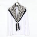 Black and white leopard print pleated scarf with golden ring buckle accessory - 90*90cm (Before Pleating) / White