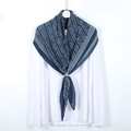 Navy blue pleated square scarf with white herringbone print and gold buckle accessory - Navy Blue