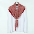 Striped red and white pleated scarf with pearl buckle accessory for women - 90x90cm / Red Stripe