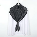 Geometric striped large square scarf in black and white with a gold silk buckle ring - Black