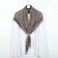 Pleated geometric print cotton scarf in khaki with wavy lines and metal ring clip - Khaki
