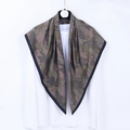 Silk camouflage print square scarf 90x90cm in olive and grey on white t-shirt - Olive Green