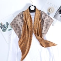 Elegant 90x90cm satin silk square scarf with geometric patterns in gold and taupe tones - Khaki