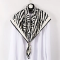 Zebra print 90x90cm square silk scarf with metal buckle on a white shirt - White Zebra Print