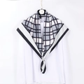 Elegant 90x90cm vintage windowpane plaid silk square scarf with classic black and white trim - Grey Plaid