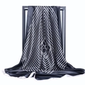 Classic black and white striped satin square scarf draped on a minimalist frame - Black