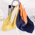 Elegant 70cm satin square scarf with geometric color blocks on a luxury handbag - 70*70cm / Navy and Orange