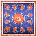 Vintage μεταξωτό μαντήλι 90x90cm με σχέδιο αλυσίδας, βασιλική άμαξα και μπλε - Vintage Carriage Tassel Pattern / Μπεζ Άκρη