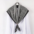 Elegant black and white silk headscarf 90x90cm with rose gold ring and camellia decor - Black Feather