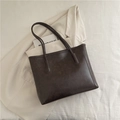 Retro deep brown faux leather tote bag with vintage texture and large capacity handle - No Pendant / Brown