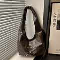 Retro dark brown underarm bag with silver star rivets and glossy PU leather finish - Brown