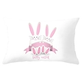 Rechthoekige witte paashaas kussensloop van perzikhuid met roze accenten en tekst - Vrolijk Pasen Cartoon (YZ061-13) / 30x50cm Alleen Hoes