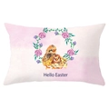 Hello Easter kussensloop van perzikhuid met kuikens en een florale kransprint - Roze Krans Dubbele Kuikens (YZ061-29) / 30x50cm Alleen Hoes