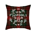 Christmas red plaid pillow cover with 'Tis the Season' text and deer motif decoration - Red Green Plaid Season(TPR215-10)