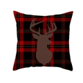 Square red and black tartan pillow cover with a dark brown deer head silhouette - Deer Head Silhouette Plaid(TPR215-16)
