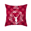 Red plaid Christmas pillow cover featuring a white reindeer head and floral wreath - Christmas Reindeer Wreath(TPR215-18)