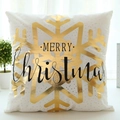 Funda de cojín navideña con copo de nieve dorado y texto Merry Christmas - Estilo de Copo de Nieve Dorado Grande (GLB003-12) / 45x45CM (Sin Relleno)