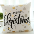 Funda de cojín navideño blanco con copos dorados y texto de Merry Christmas en negro - Estilo de Palabra Artística y Puntos (GLB003-6) / 45x45CM (Sin Relleno)