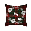 Christmas Joy buffalo check pillow cover with red and green plaid and bird wreath - Joy Ivy Bird Design(TPR215-21)