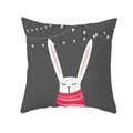 Square peach skin pillowcase featuring a festive white rabbit on a dark grey background - Dark Grey Scarf White Rabbit Style (TPR218-25) / 45*45cm (Insert Not Included)