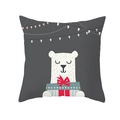 Square peach skin pillowcase featuring a cartoon polar bear with Christmas gift and lights - Dark Grey Polar Bear Gift Box Style (TPR218-26) / 45*45cm (Insert Not Included)