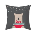 Grey Christmas peach skin pillowcase with cute cartoon bear and festive gift box - Dark Grey Box Holding Bear Style (TPR218-28) / 45*45cm (Insert Not Included)