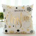 Funda de cojín navideña blanca con letras doradas de Merry Christmas y copos - Estilo de Copo de Nieve Dorado y Letras (GLB003-9) / 45x45CM (Sin Relleno)