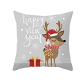 Cartoon Christmas reindeer peach skin pillowcase with happy New Year greeting in light gray - Light Grey Reindeer Happy New Year Style (TPR218-31) / 45*45cm (Insert Not Included)