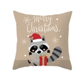 Christmas cushion cover with cartoon raccoon design and Merry Christmas lettering - Light Coffee Raccoon Merry Christmas Style (TPR218-32) / 45*45cm (Insert Not Included)