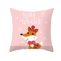 Pink peach skin pillowcase with cartoon fox, snowflakes and Hello Winter text print - Pink Fox Hello Winter Style (TPR218-33) / 45*45cm (Insert Not Included)