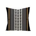 Macro detail of geometric tribal pattern on polyester sofa cushion cover with fabric texture - Tribal Black Yellow White Geometry (JYM092-2)