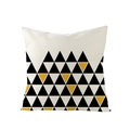 Detail showing geometric triangle patterns on textured polyester linen pillowcase - Black And Yellow Geometry (JYM092-1)