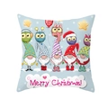 Christmas peach skin pillowcase featuring festive gnomes and blue polka dot background - Five Gnomes Merry Christmas Style (TPR218-37) / 45*45cm (Insert Not Included)