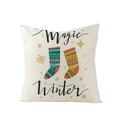 Federa natalizia quadrata con stampa calze Magic Winter su tessuto beige - Jym074-1 / 45*45cm (Cuscino non incluso)