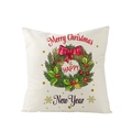 Christmas wreath polyester pillowcase with Merry Christmas print on cream fabric - Jym074-6 / 45*45cm (Pillow Not Included)