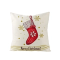 Square Christmas pillowcase with red stocking print and Merry Christmas text on off-white - Red Christmas Sock (JYM074-9)