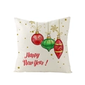 Square polyester pillow cover with Christmas baubles and Happy New Year text - Festive Baubles Happy New Year (JYM074-12)