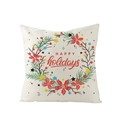 Christmas floral wreath pillowcase with HAPPY holidays text on beige linen fabric - Jym074-15 / 45*45cm (Pillow Not Included)